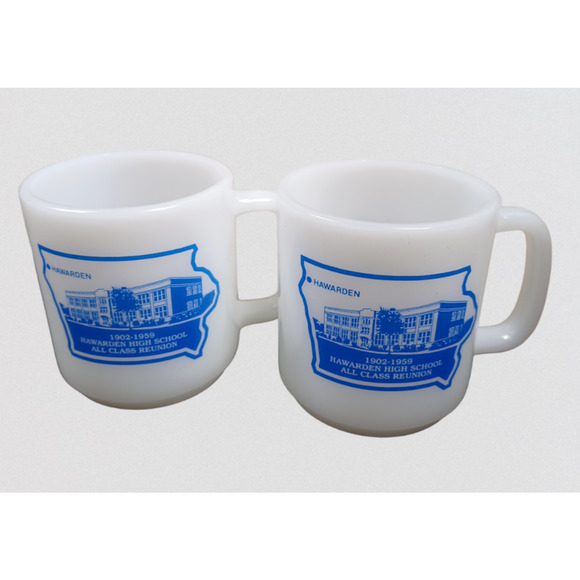 Glasbake Other - Hawarden IA Set of Vtg Milk Glass Coffee Cups 1982 Glasbake 1902-1959 Reunion